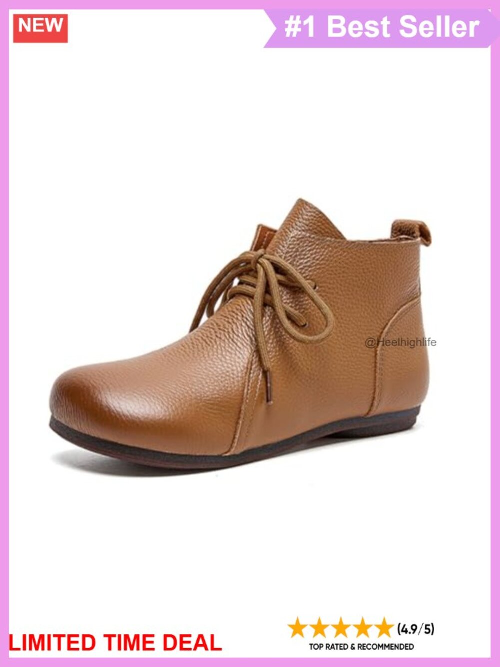 Faux Leather Round Toe Lace-Up Flats Ankle Boots Comfort Soft Sole Casual